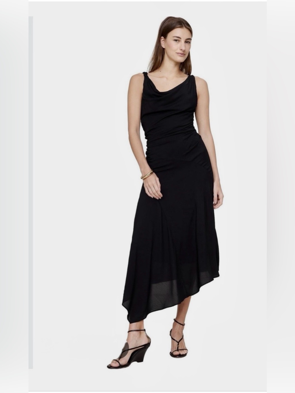 Nwt-Banana Republic Black Crepe Twist Shoulder Midi Dress, Size 4 Petite